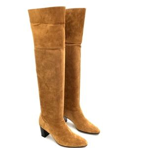 Robert Clergerie Cognac Suede & Gold Leather Boots
